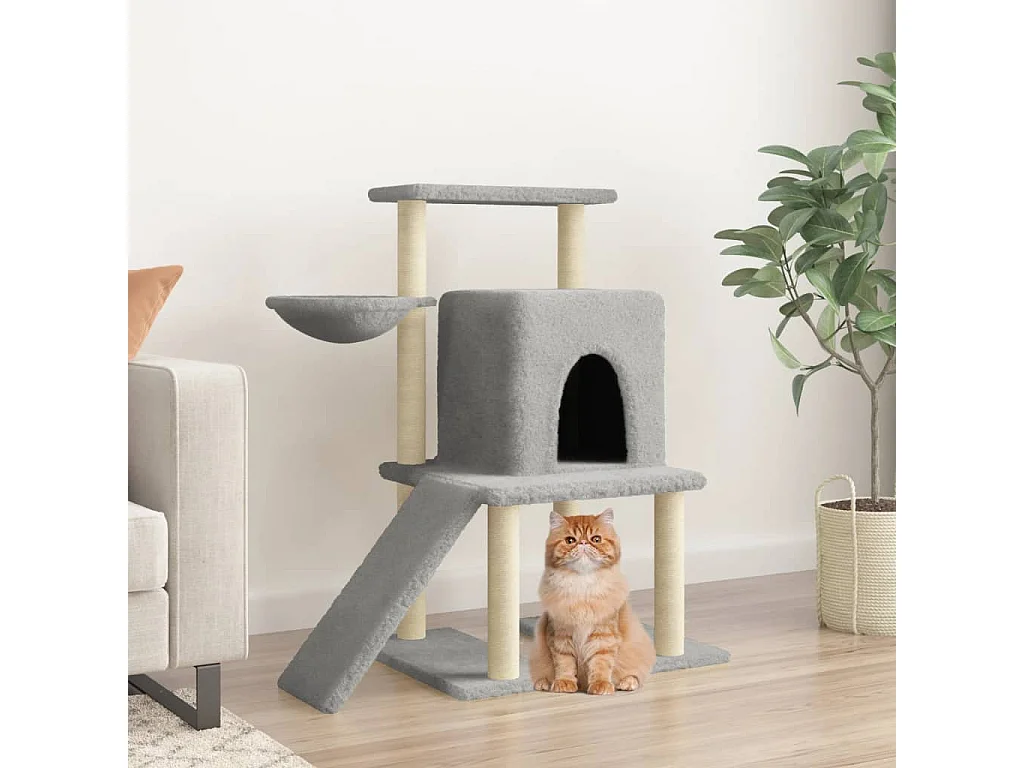 Rascador para gatos con postes de sisal gris claro 96,5 cm ES750735