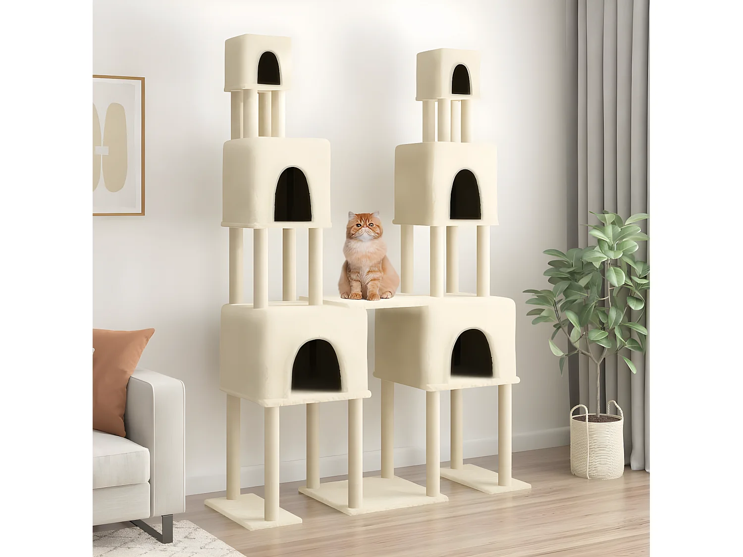 Arbre à chat avec griffoirs en sisal Crème 199 cm OFR12824 BonneVie Meuble