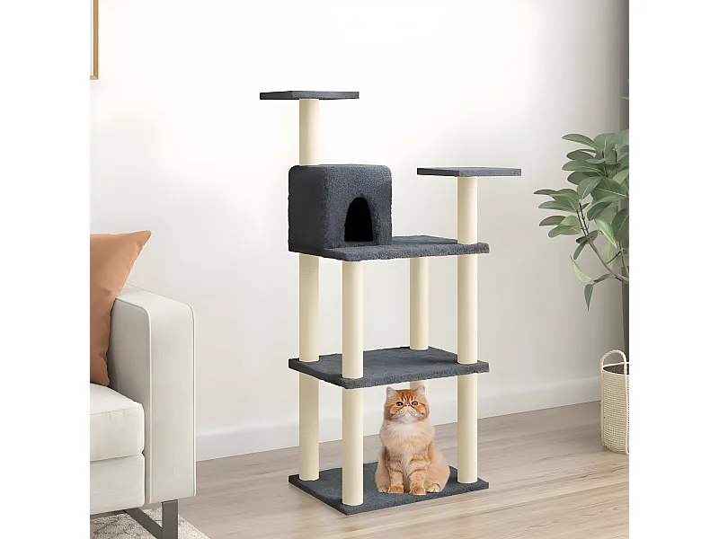 Rascador para gatos con postes de sisal gris oscuro 118,5 cm ES804839