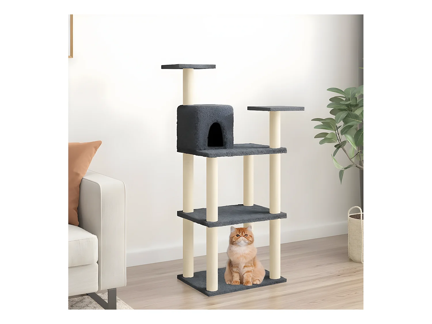 Arbre à chat avec griffoirs en sisal Gris foncé 119 cm OFR65228 BonneVie Meuble