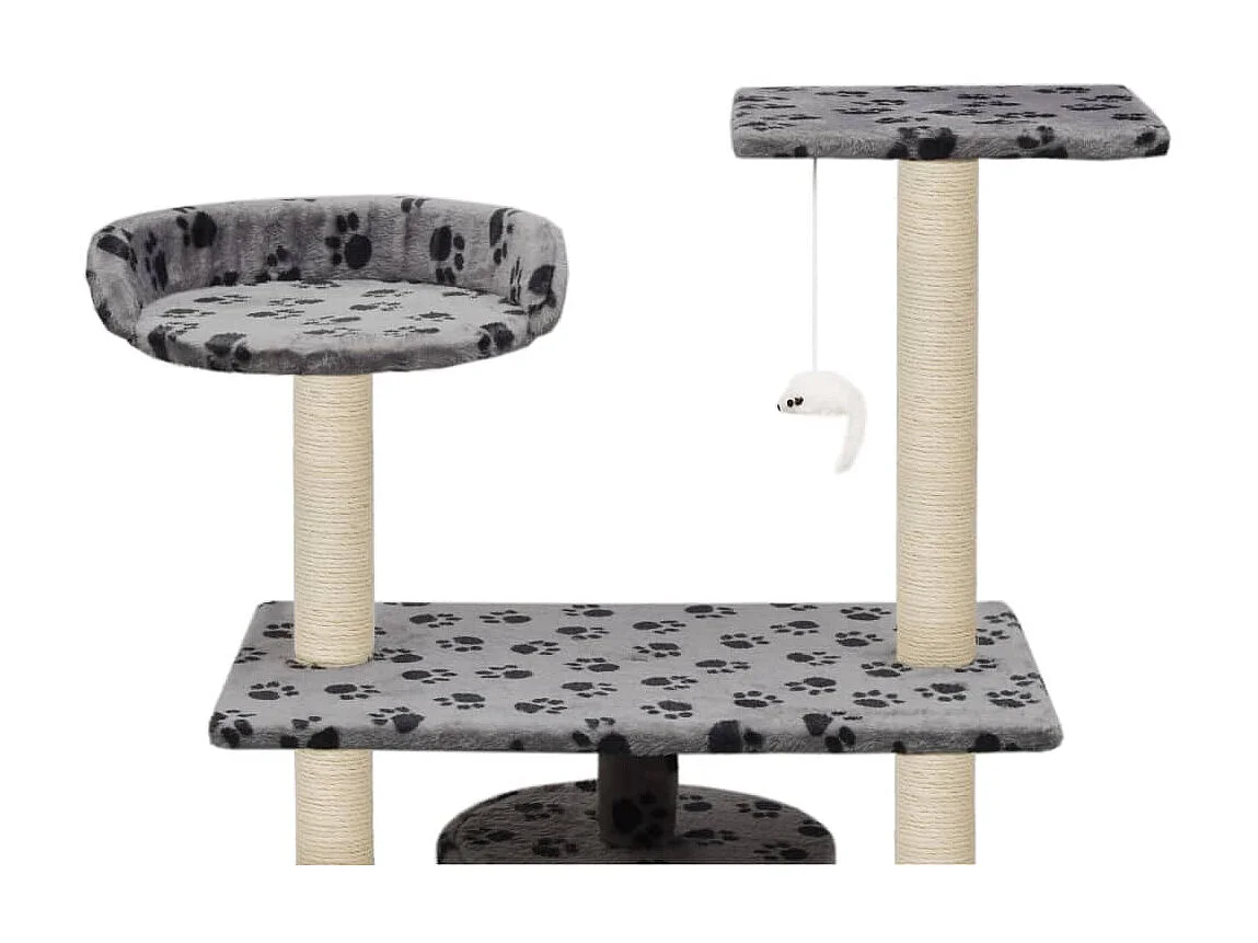 Rascador para gatos con poste de sisal 95 cm huellas gris ES591525