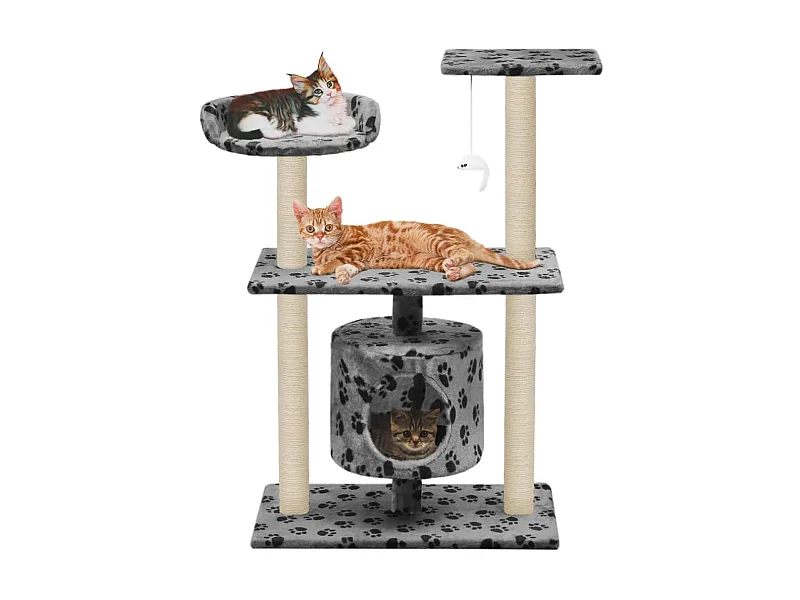 Arbre à chat avec griffoir en sisal 95 cm Gris Motif de pattes OFR80099 BonneVie Meuble