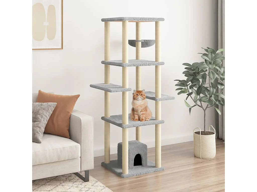 Árvore p/ gatos c/ postes arranhadores sisal 154 cm cinza-claro PT346061