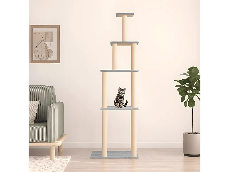 Rascador para gatos con postes de sisal gris claro 183 cm ES349020