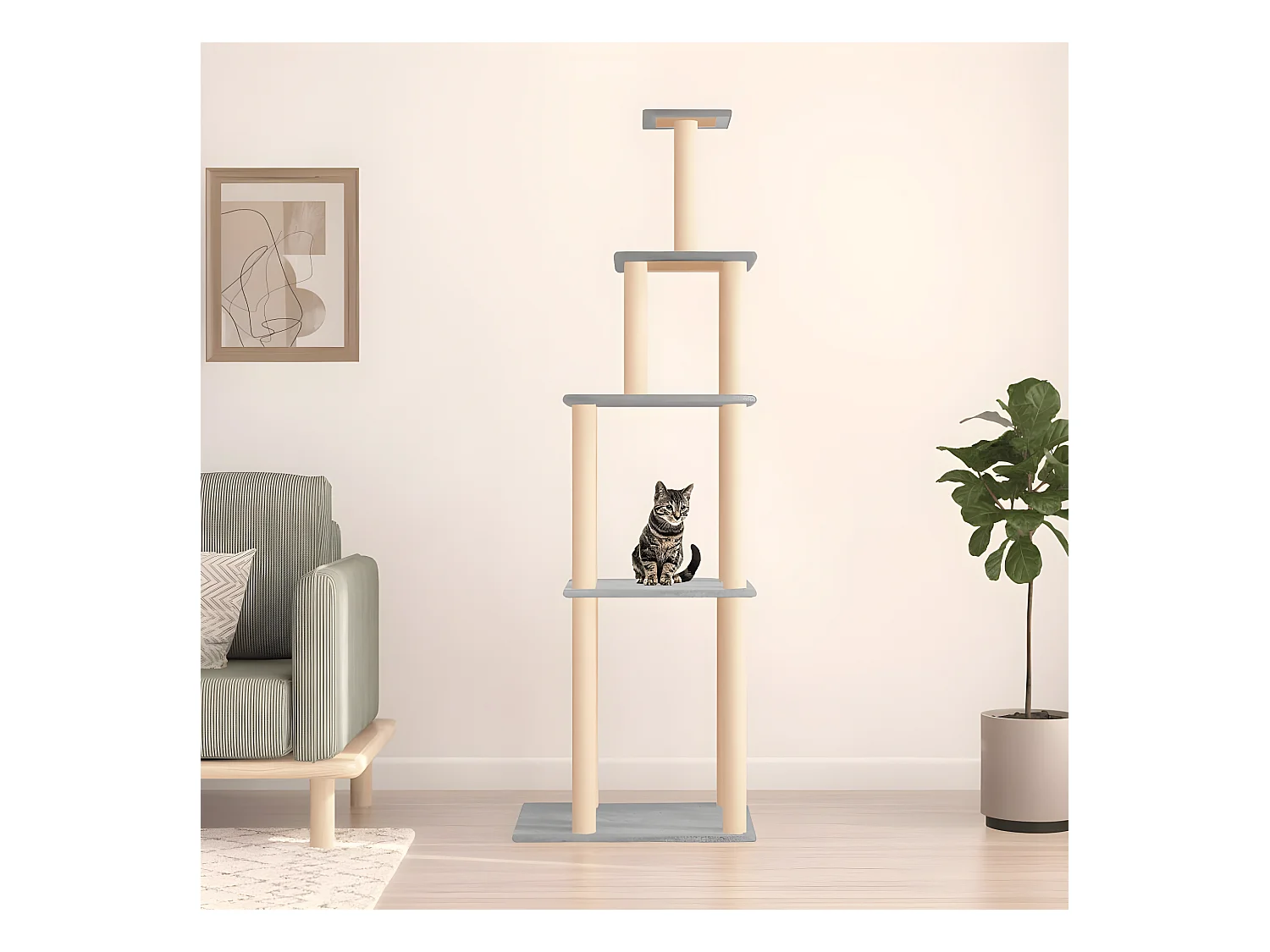 Arbre à chat avec griffoirs en sisal gris clair 183 cm OFR94109 BonneVie Meuble