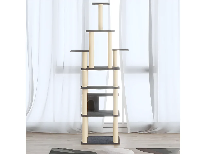 Rascador para gatos con postes de sisal gris oscuro 183 cm ES150664