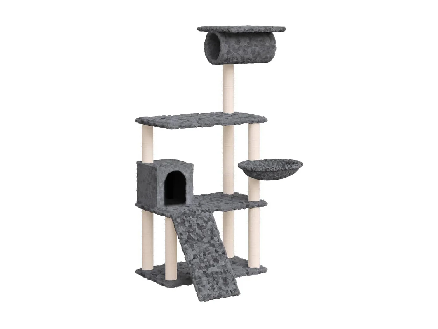 Rascador para gatos con postes de sisal gris oscuro 131 cm ES923980