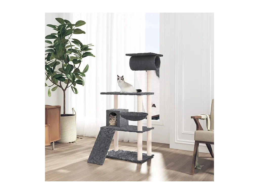 Arbre à chat avec griffoirs en sisal Gris foncé 131 cm OFR45074 BonneVie Meuble