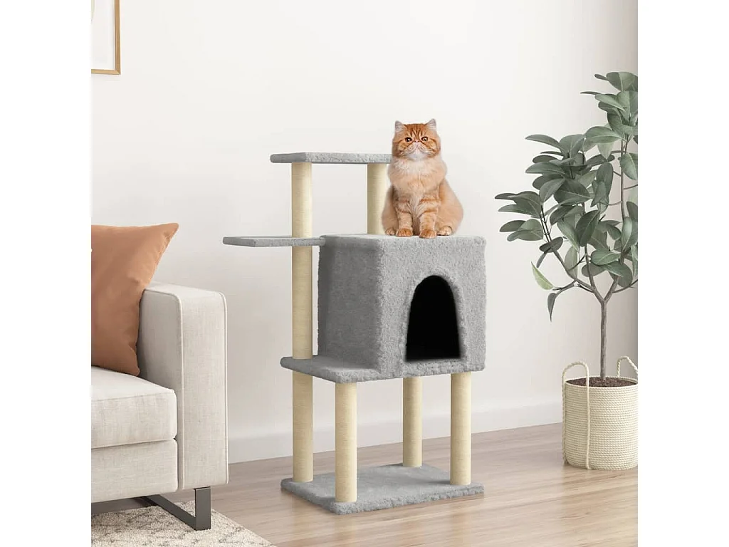 Rascador para gatos con postes de sisal gris claro 97 cm ES907058