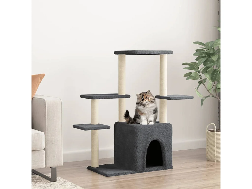 Rascador para gatos con postes de sisal gris oscuro 97,5 cm ES579416