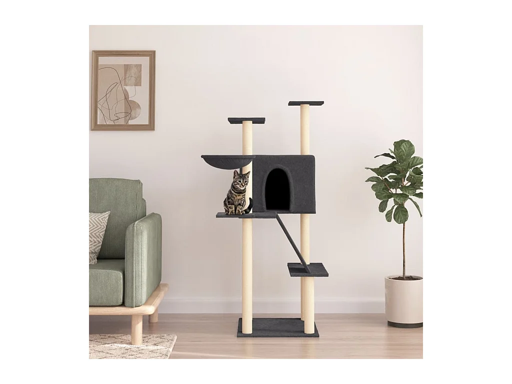 Arbre à chat avec griffoirs en sisal gris foncé 143 cm OFR39778 BonneVie Meuble