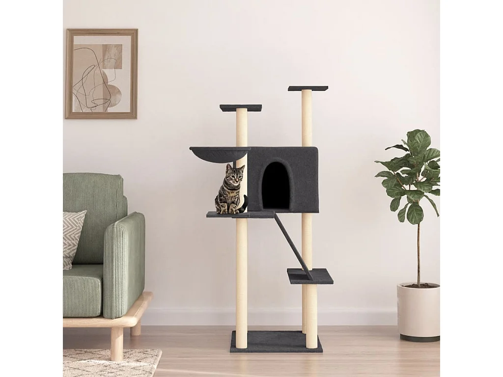 Arbre à chat avec griffoirs en sisal gris foncé 143 cm OFR39778 BonneVie Meuble