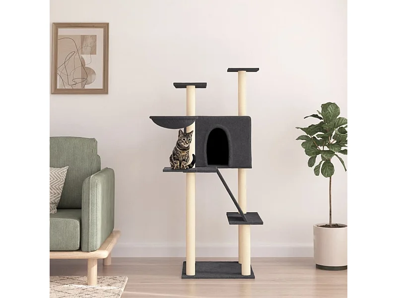 Arbre à chat avec griffoirs en sisal gris foncé 143 cm OFR39778 BonneVie Meuble