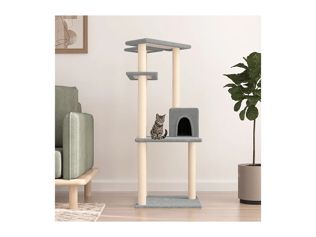 Arbre à chat avec griffoirs en sisal gris clair 123 cm OFR23365 BonneVie Meuble