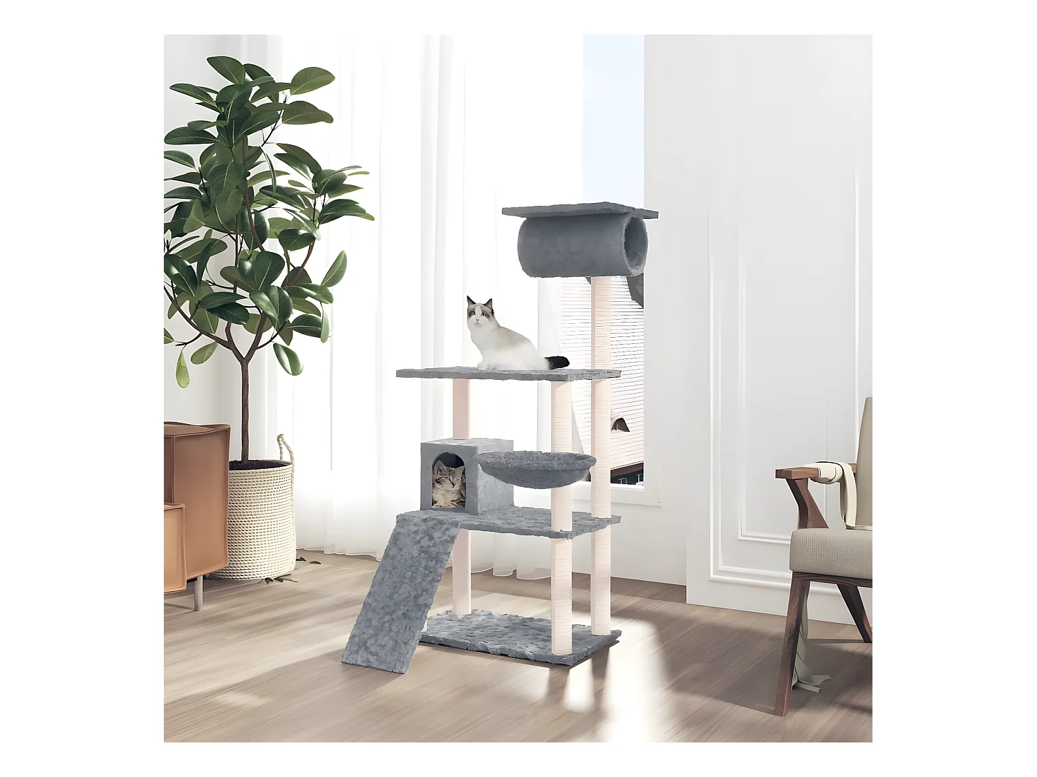 Arbre à chat avec griffoirs en sisal Gris clair 131 cm OFR35723 BonneVie Meuble