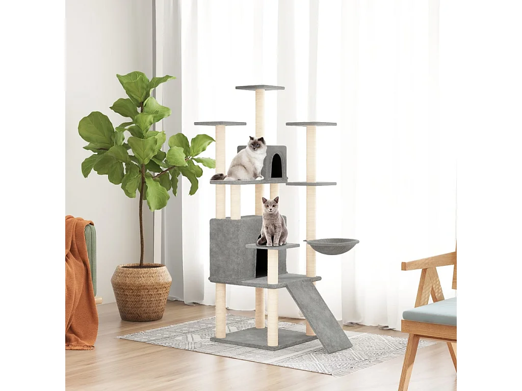 Arbre à chat avec griffoirs en sisal Gris clair 154 cm OFR58276 BonneVie Meuble