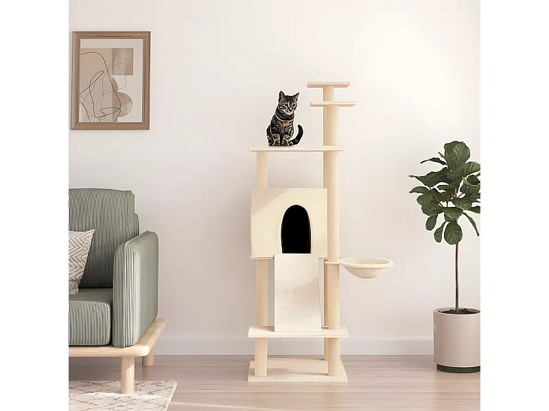 Árvore para gatos c/ postes arranhadores sisal 153 cm cor creme PT434109