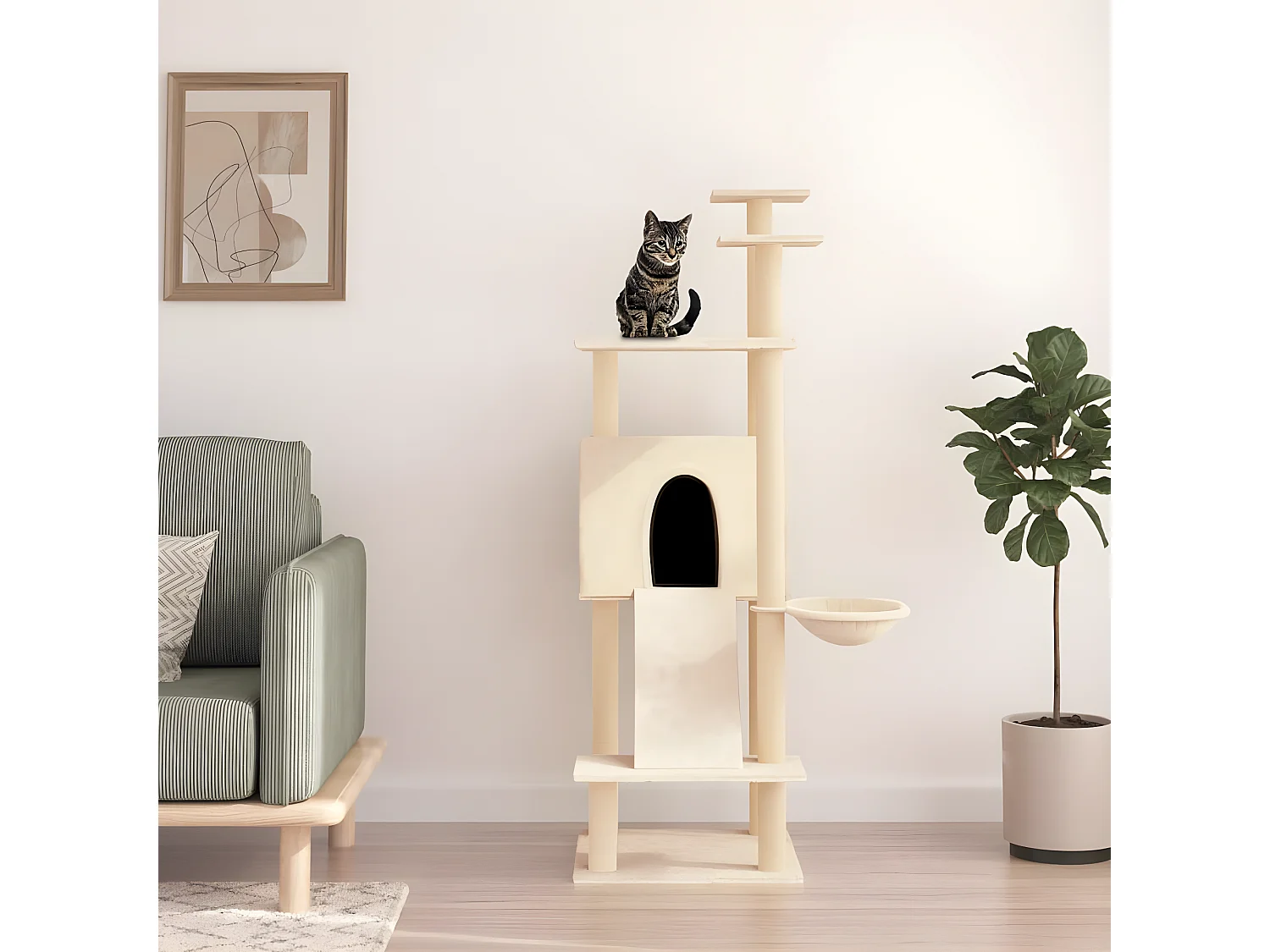 Árvore para gatos c/ postes arranhadores sisal 153 cm cor creme PT434109