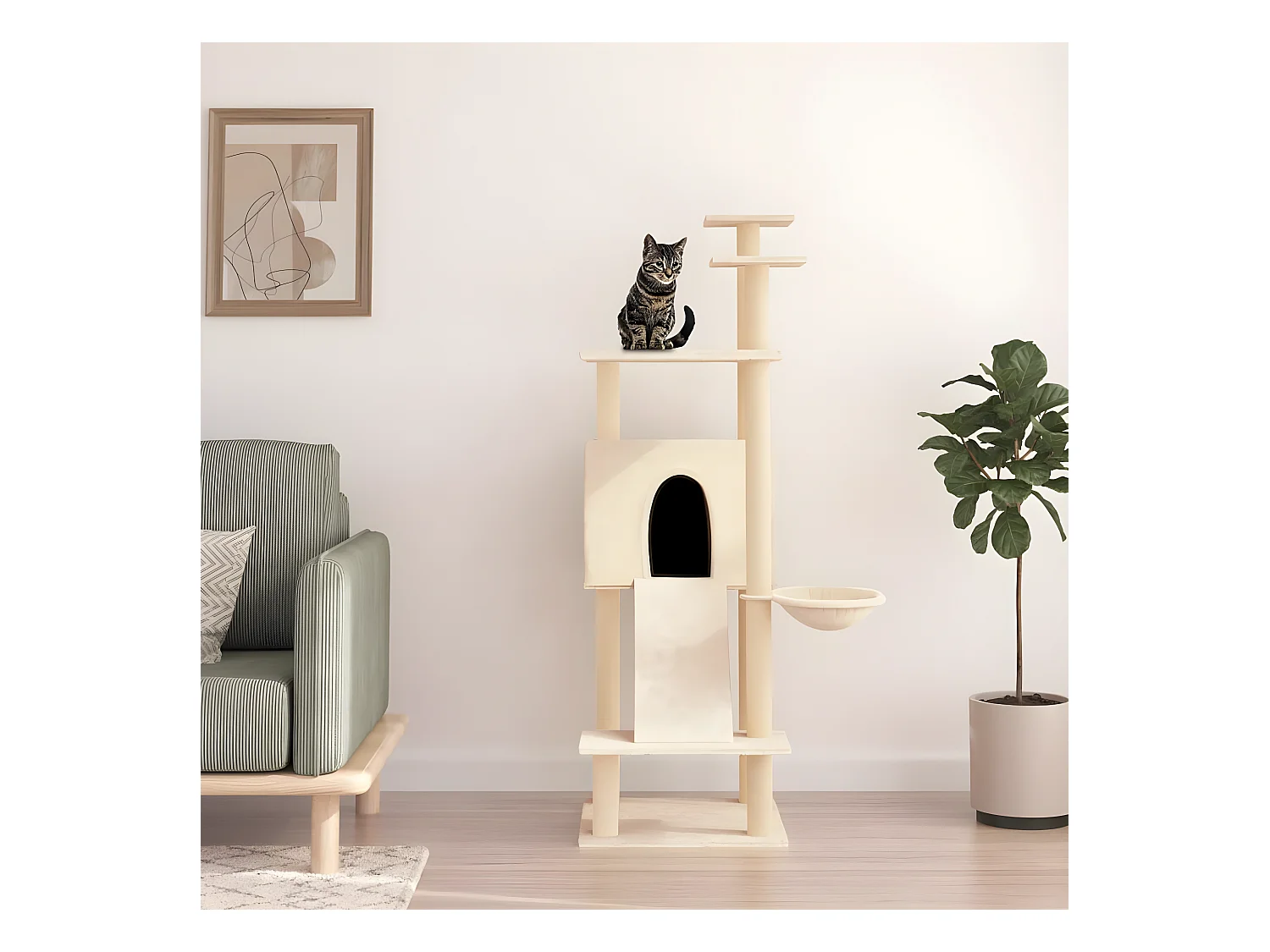 Arbre à chat avec griffoirs en sisal Crème 153 cm OFR78772 BonneVie Meuble