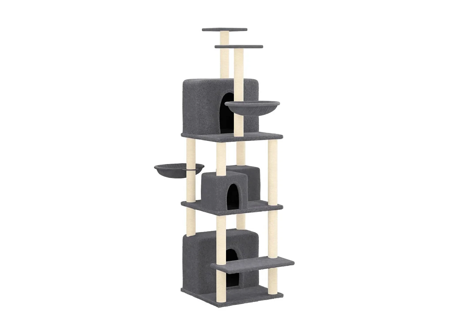 Árvore p/ gatos c/ postes arranhadores sisal 180cm cinza-escuro PT338479