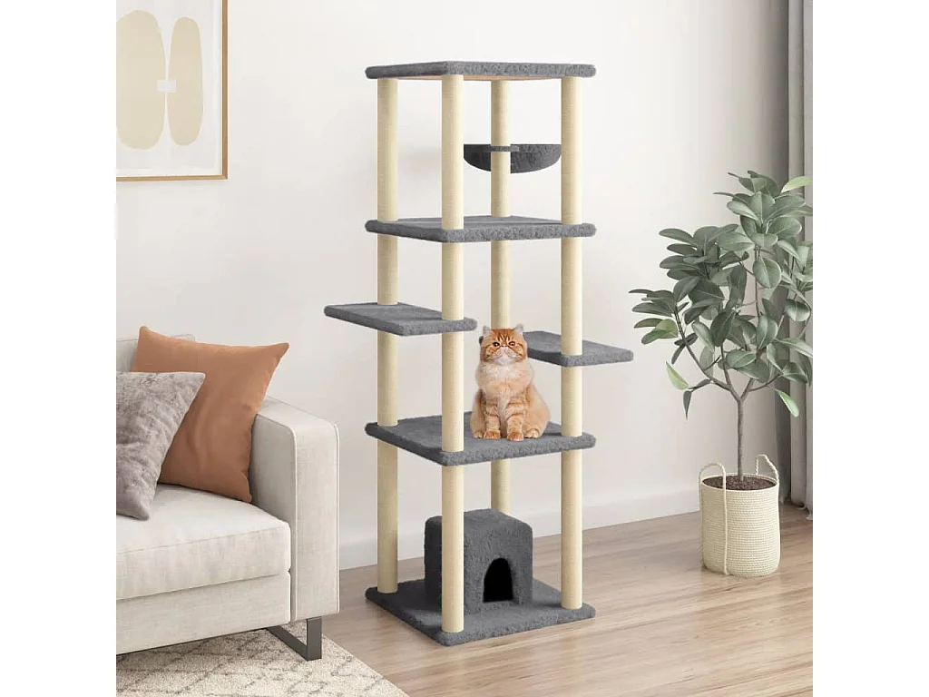 Arbre à chat avec griffoirs en sisal Gris foncé 154 cm OFR29362 BonneVie Meuble