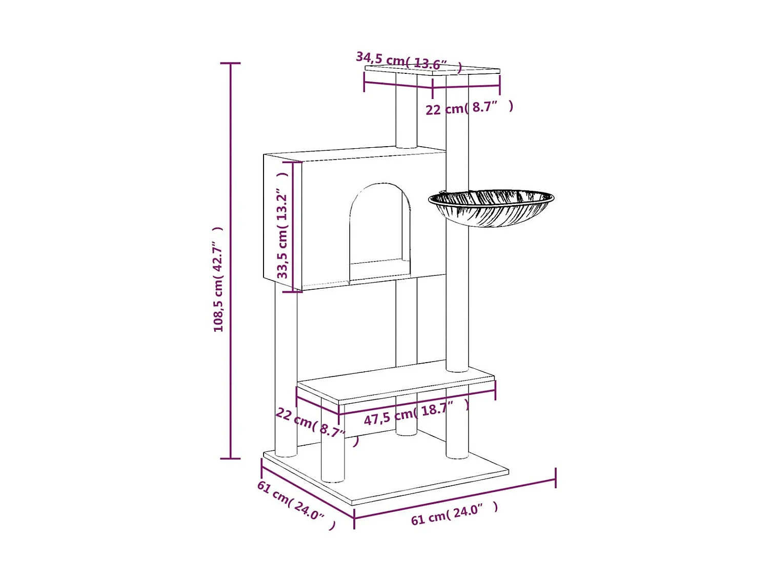 Arbre à chat avec griffoirs en sisal Gris clair 108,5 cm OFR57894 BonneVie Meuble