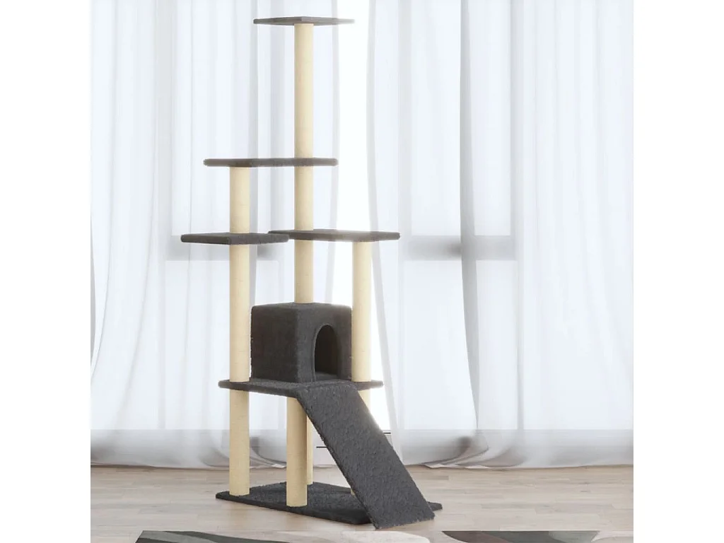 Rascador para gatos con postes de sisal gris oscuro 155 cm ES723632