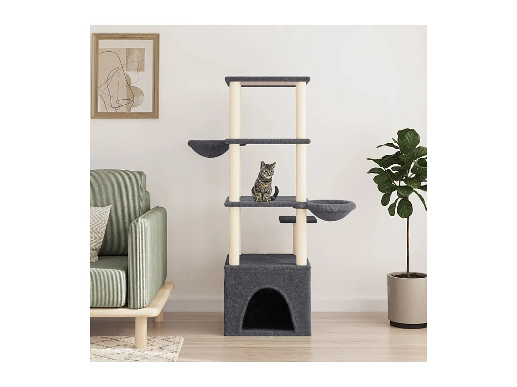 Arbre à chat avec griffoirs en sisal gris foncé 147 cm OFR44379 BonneVie Meuble