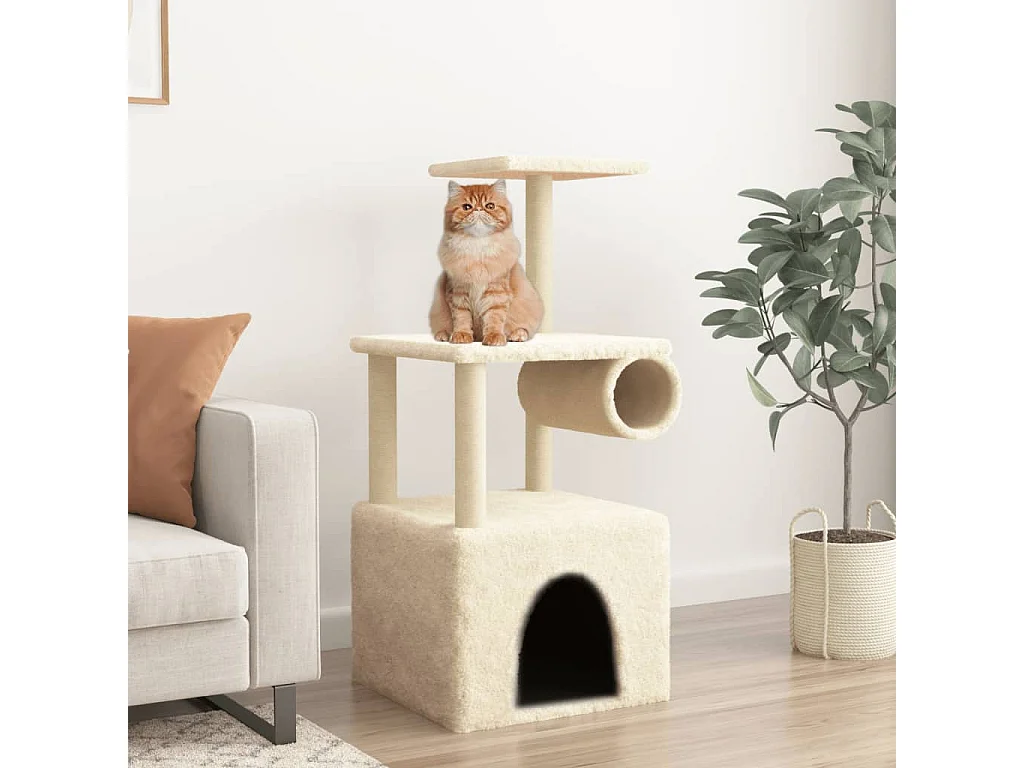 Arbre à chat avec griffoirs en sisal crème 109,5 cm OFR66257 BonneVie Meuble