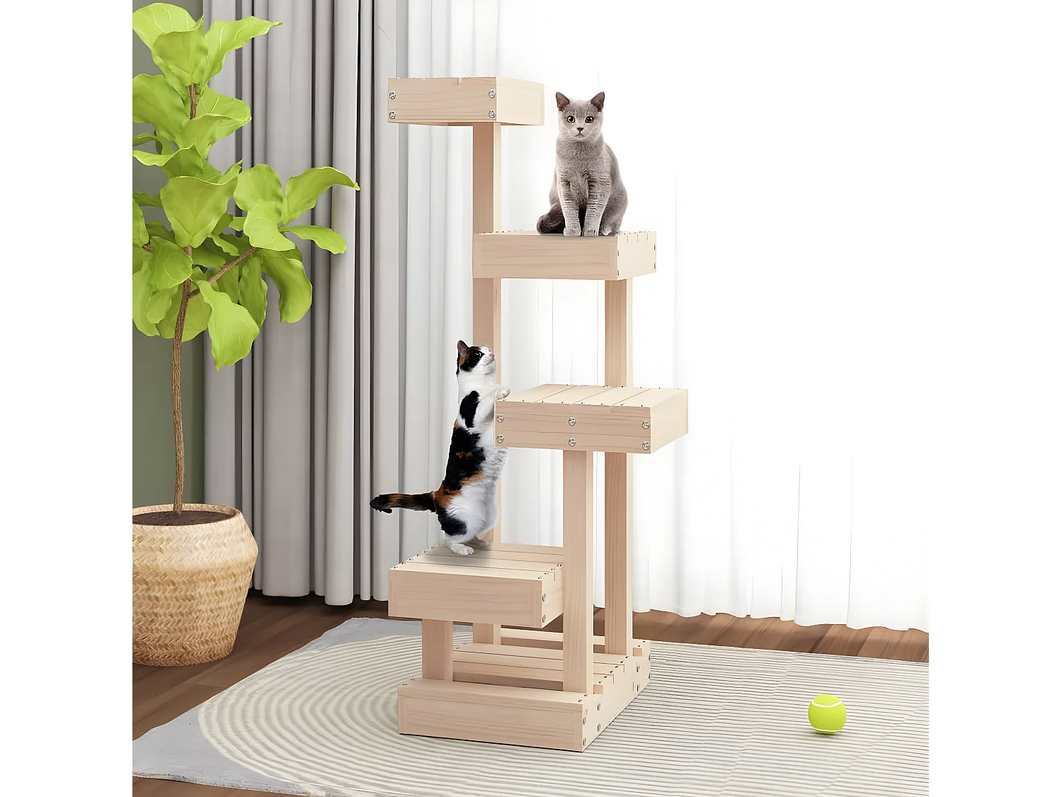 Árvore para gatos 45,5x49x103 cm madeira de pinho maciça PT832755