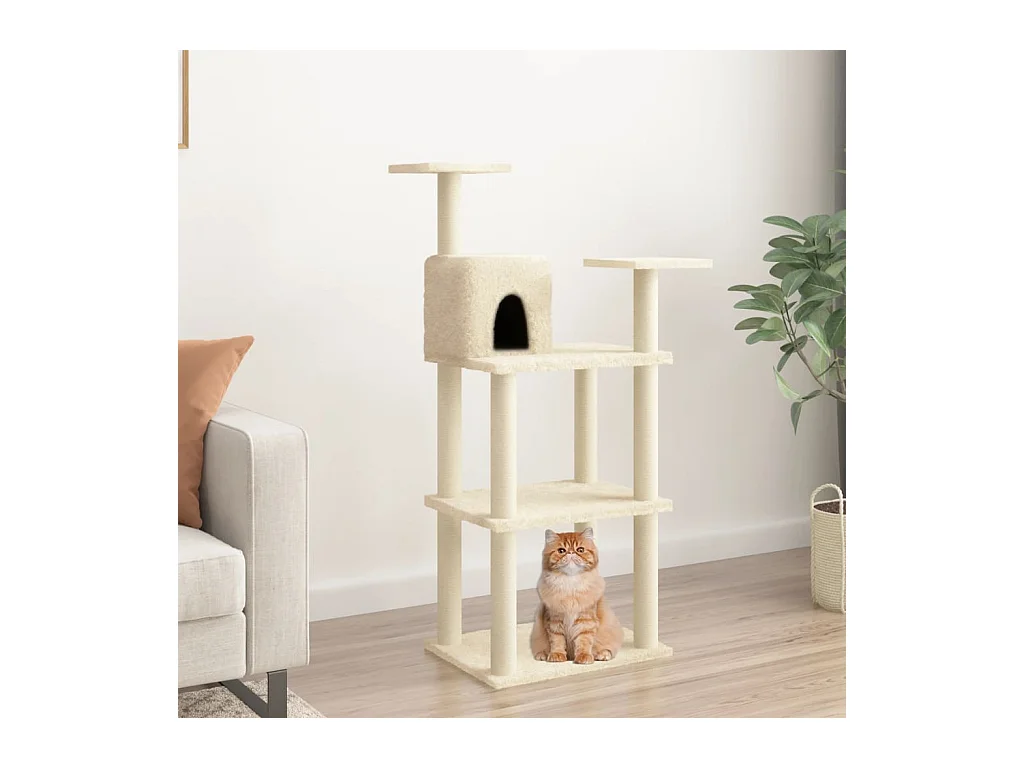 Árvore para gatos c/ postes arranhadores sisal 118,5 cm creme PT772679