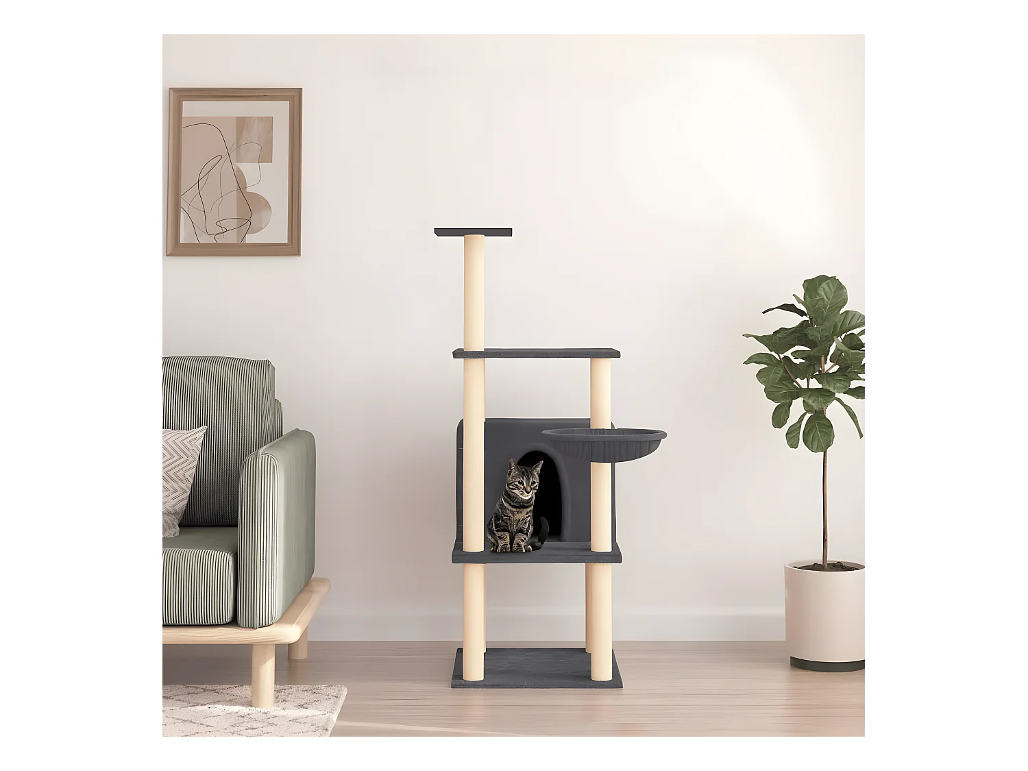 Arbre à chat avec griffoirs en sisal gris foncé 132 cm OFR20558 BonneVie Meuble