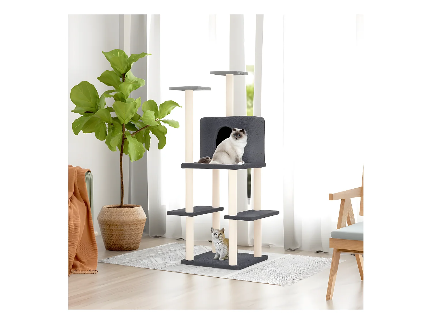 Arbre à chat avec griffoirs en sisal Gris foncé 144,5 cm OFR88806 BonneVie Meuble