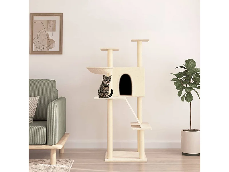 Rascador para gatos con postes de sisal color crema 143 cm ES353315