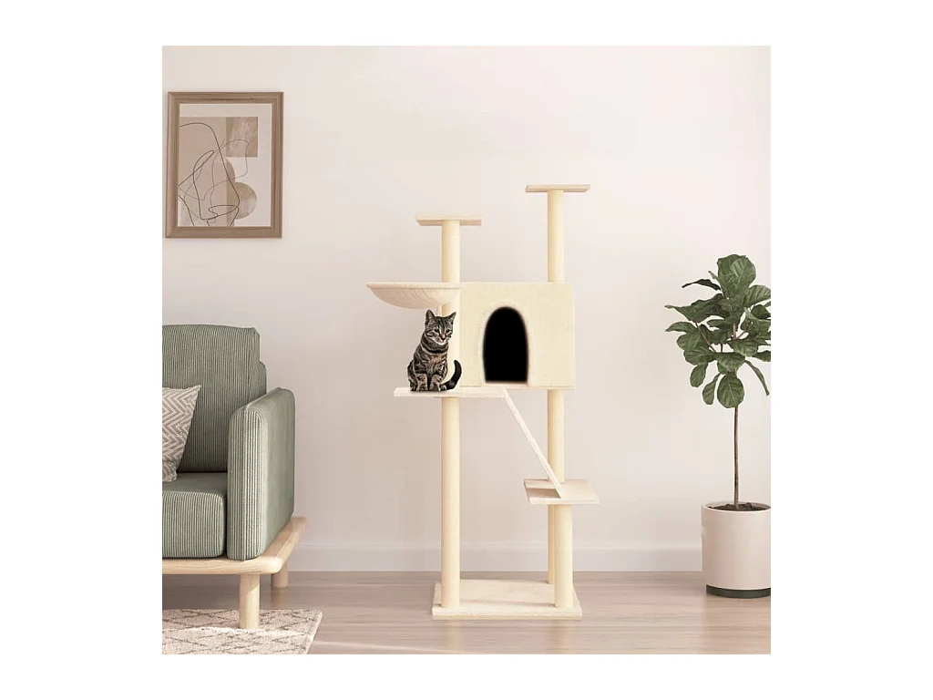 Arbre à chat avec griffoirs en sisal crème 143 cm OFR37629 BonneVie Meuble