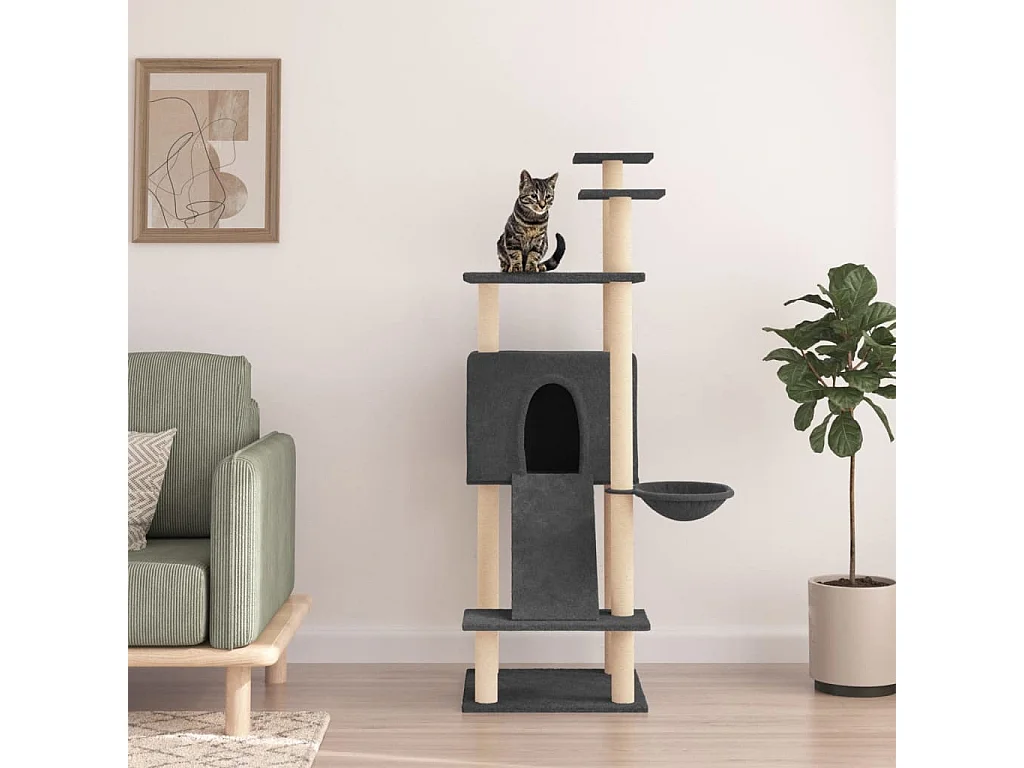 Rascador para gatos con postes de sisal gris oscuro 153 cm ES999900