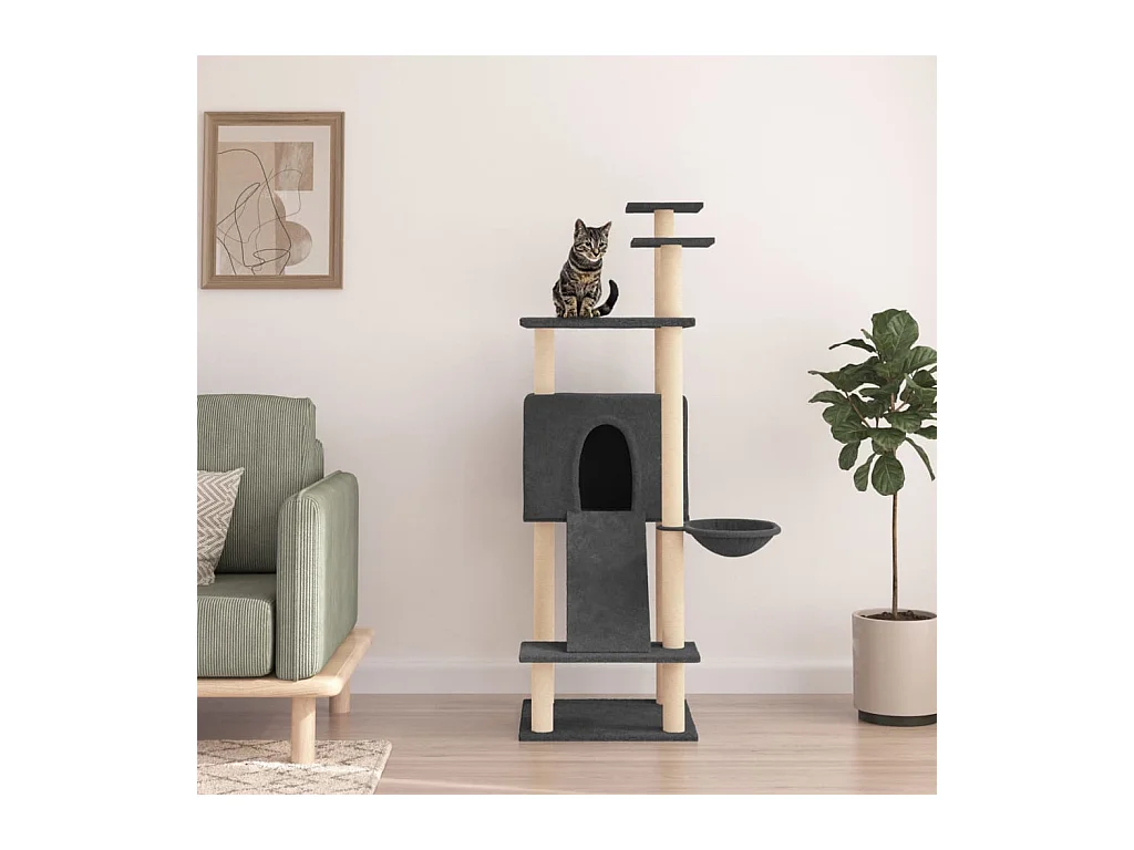 Arbre à chat avec griffoirs en sisal Gris foncé 153 cm OFR57114 BonneVie Meuble