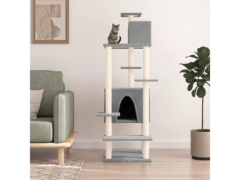 Árvore p/ gatos c/ postes arranhadores sisal 154 cm cinza-claro PT934674