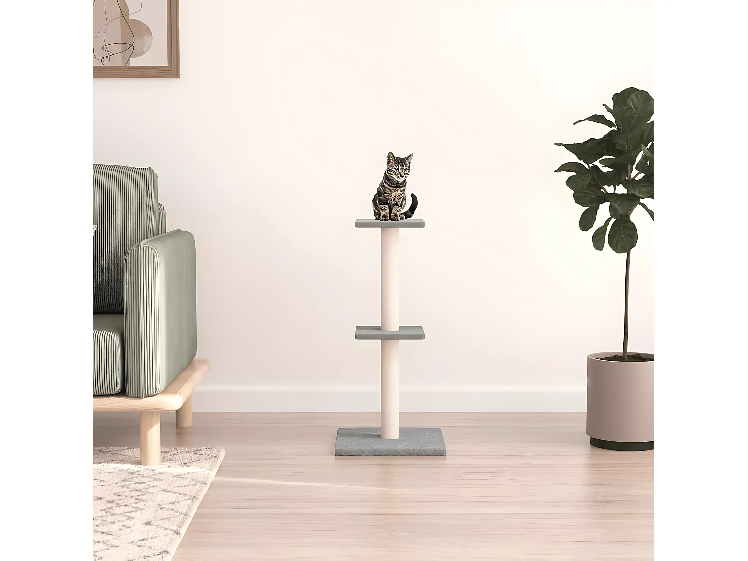Albero per Gatti con Tiragraffi in Sisal Grigio Chiaro 73 cm CFW20480
