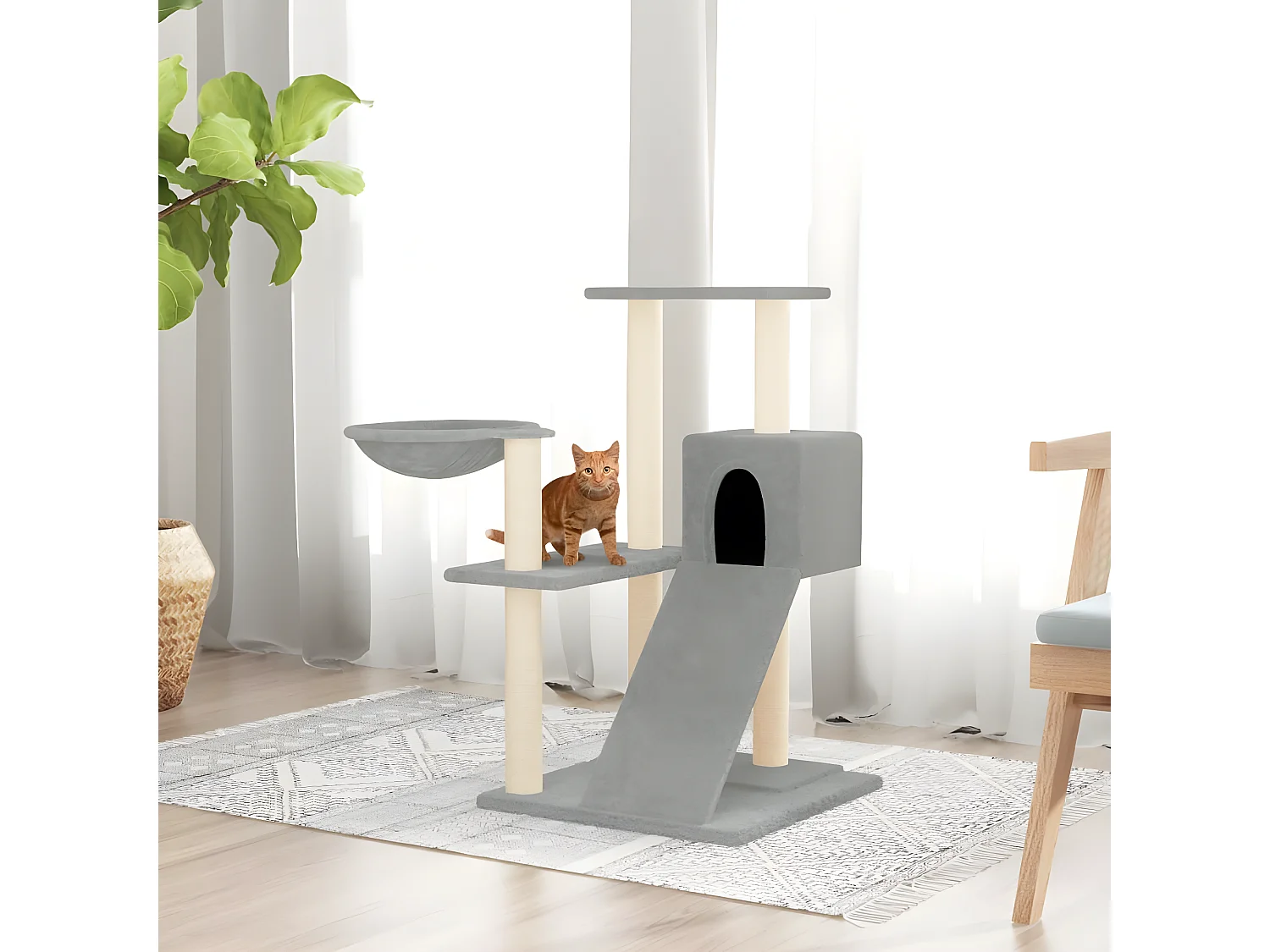 Rascador para gatos con postes de sisal gris claro 82 cm ES540302