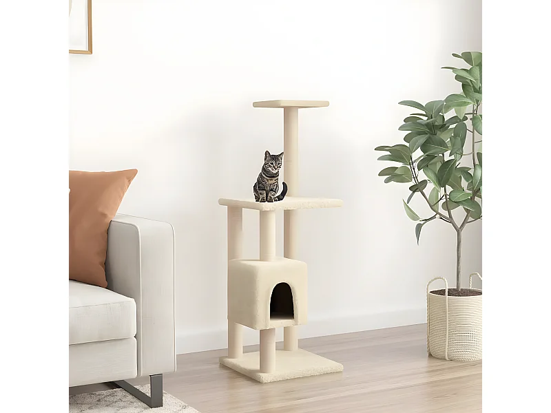 Árvore para gatos c/ postes arranhadores sisal 104 cm cor creme PT152051