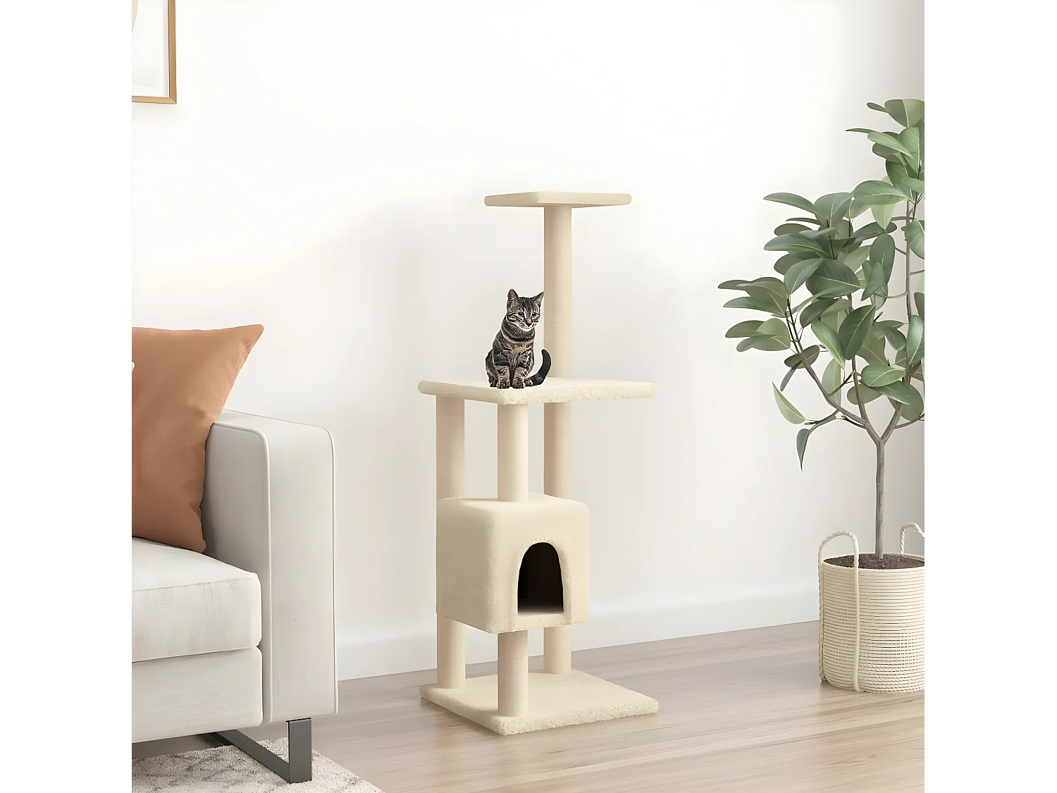 Arbre à chat avec griffoirs en sisal Crème 104 cm OFR96092 BonneVie Meuble