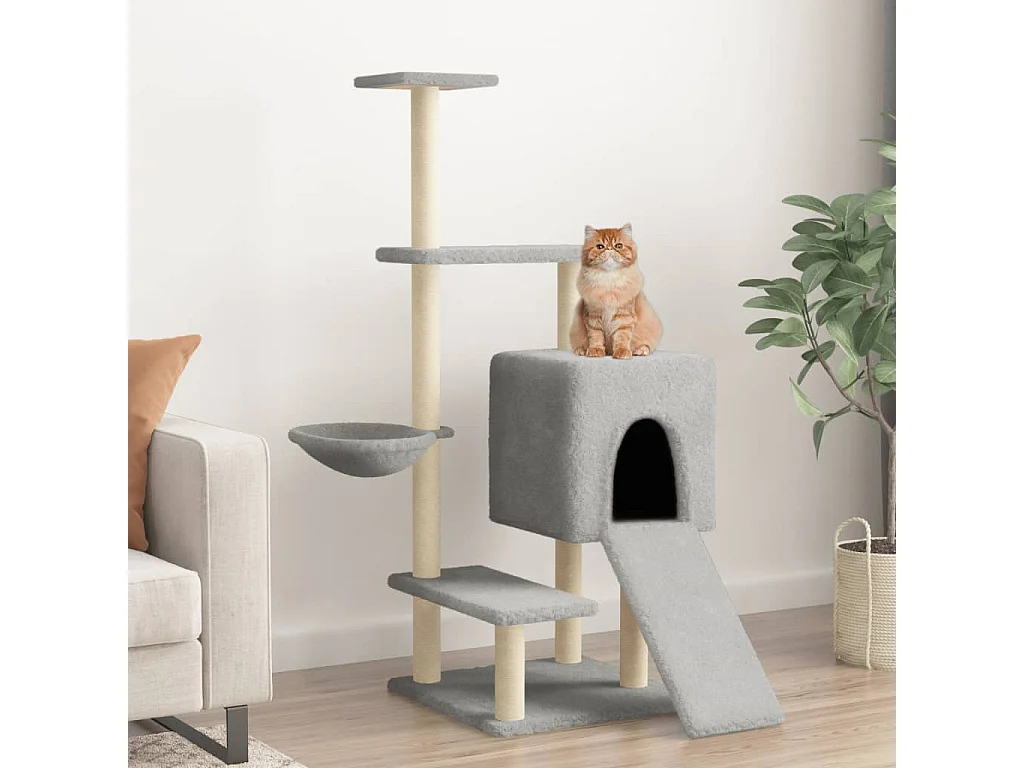 Rascador para gatos con postes de sisal gris claro 130,5 cm ES116524