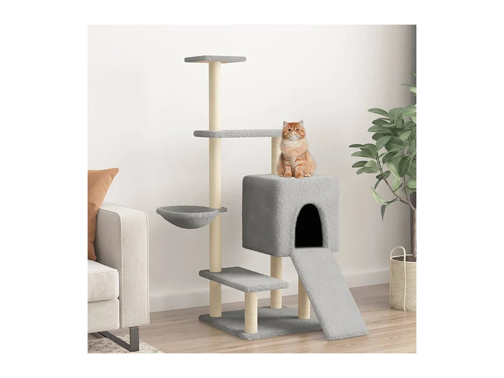Arbre à chat avec griffoirs en sisal gris clair 130,5 cm OFR28141 BonneVie Meuble