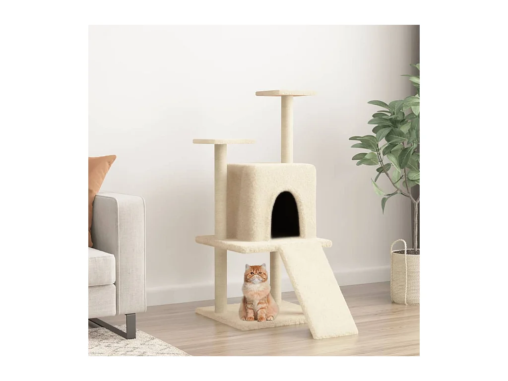 Arbre à chat avec griffoirs en sisal crème 110 cm OFR69912 BonneVie Meuble