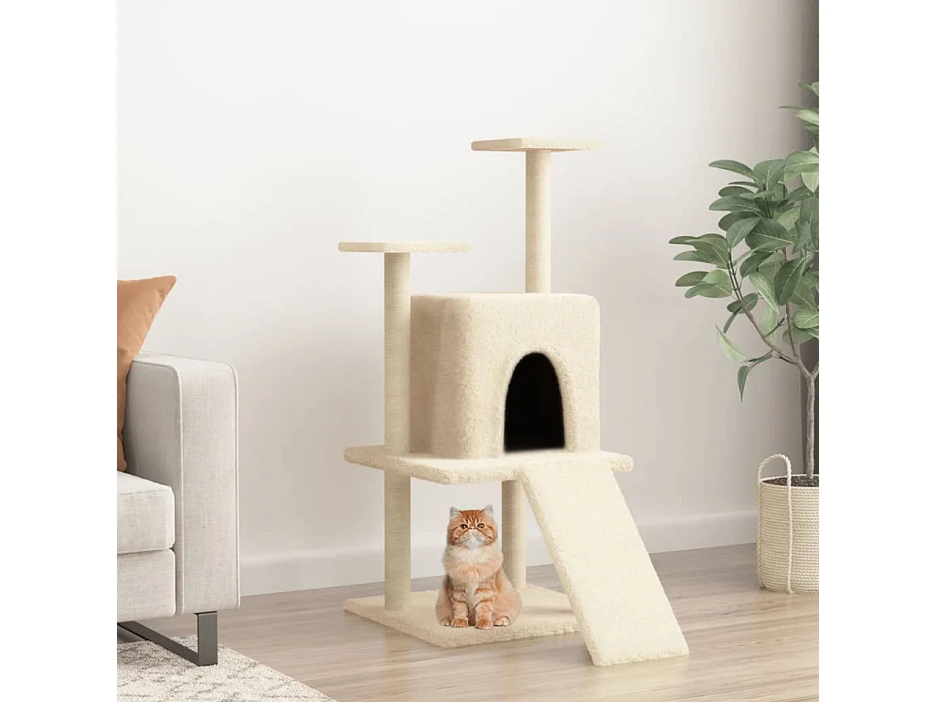 Arbre à chat avec griffoirs en sisal crème 110 cm OFR69912 BonneVie Meuble