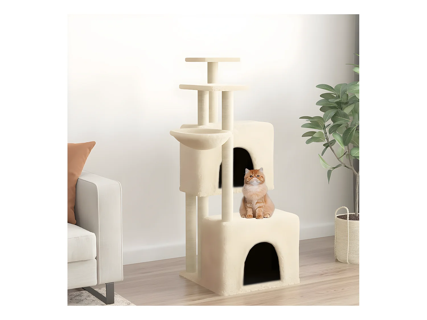 Arbre à chat avec griffoirs en sisal crème 122 cm OFR49210 BonneVie Meuble
