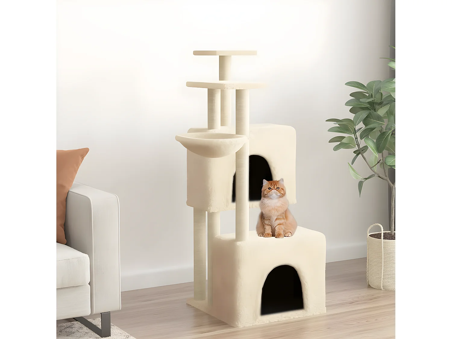 Arbre à chat avec griffoirs en sisal crème 122 cm OFR49210 BonneVie Meuble