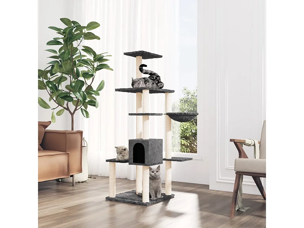 Arbre à chat avec griffoirs en sisal Gris foncé 142 cm OFR86259 BonneVie Meuble