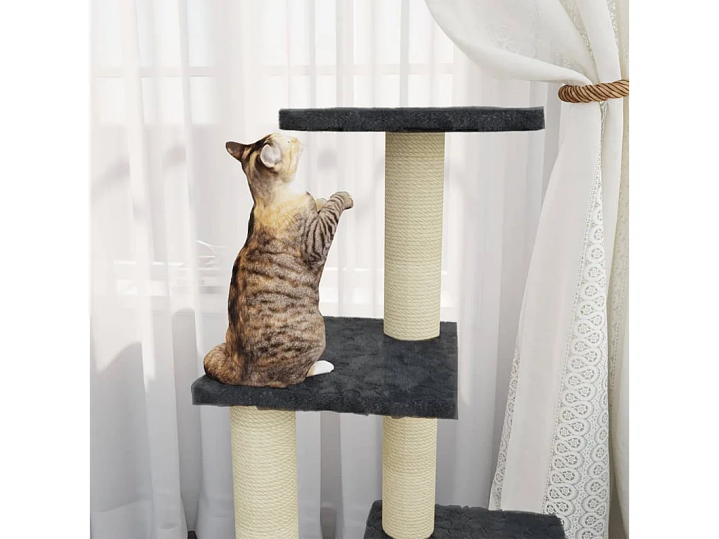 Rascador para gatos con postes de sisal gris oscuro 92 cm ES913835